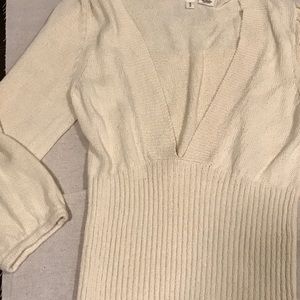 French Vanilla Cream Pull Over Deep V-neck Sweater